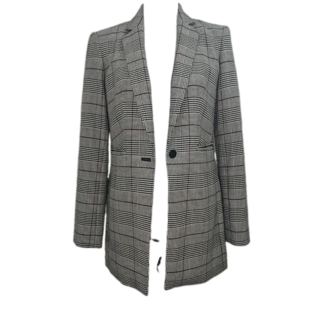 Calvin Klein Black White Red Plaid Long Blazer Women's Size 4